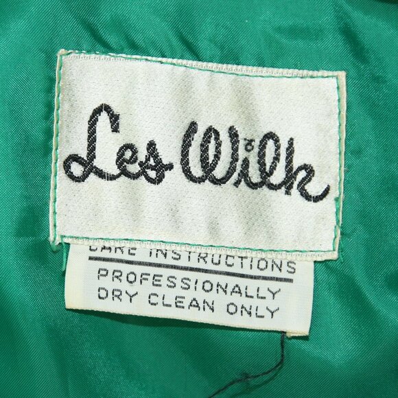 Vintage Les Wilk Collared Belted Ruffle Midi Secretary Geek Dress Green 1960s M - Picture 10 of 11